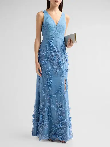 Aidan Mattox Women's Flower Appliqué Mermaid Gown - Dusty Blue | Thumbnail 4 Aidan Mattox Women's Flower Appliqué Mermaid Gown - Dusty Blue | Thumbnail 4