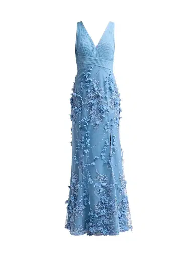 Aidan Mattox Women's Flower Appliqué Mermaid Gown - Dusty Blue | Thumbnail 1 Aidan Mattox Women's Flower Appliqué Mermaid Gown - Dusty Blue | Thumbnail 1