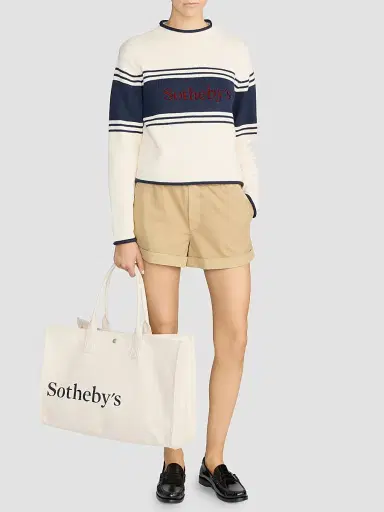 Frame Women's x Sotheby's Rolled Cotton Sweater - Cream Multi - Size XL | Thumbnail 2 Frame Women's x Sotheby's Rolled Cotton Sweater - Cream Multi - Size XL | Thumbnail 2