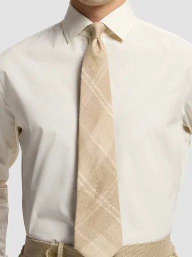 Ralph Lauren Purple Label Men's Plaid Cashmere-Silk Tie - Champagne | Thumbnail 2 Ralph Lauren Purple Label Men's Plaid Cashmere-Silk Tie - Champagne | Thumbnail 2