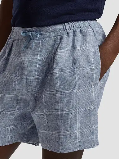 Ralph Lauren Purple Label Men's Glen Windowpane Plaid Flat-Front Linen Shorts - Blue Horizon | Thumbnail 5 Ralph Lauren Purple Label Men's Glen Windowpane Plaid Flat-Front Linen Shorts - Blue Horizon | Thumbnail 5