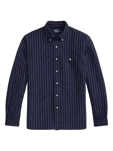 Polo Ralph Lauren Men's Classic-Fit Stripe Linen Pocket Shirt - Navy White | Thumbnail 1 Polo Ralph Lauren Men's Classic-Fit Stripe Linen Pocket Shirt - Navy White | Thumbnail 1