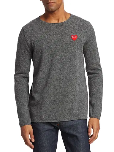 Comme des Garçons PLAY Men's Signature Wool Sweater - Grey - Size Medium | Thumbnail 3 Comme des Garçons PLAY Men's Signature Wool Sweater - Grey - Size Medium | Thumbnail 3