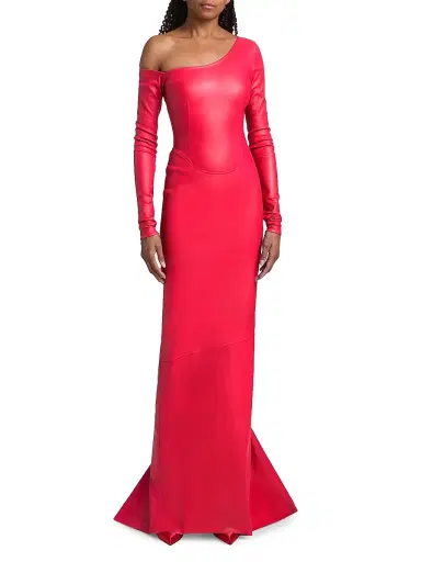 LaQuan Smith Women's Leather Off-The-Shoulder Gown | Thumbnail 2 LaQuan Smith Women's Leather Off-The-Shoulder Gown | Thumbnail 2