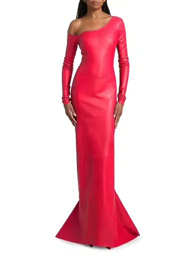 LaQuan Smith Women's Leather Off-The-Shoulder Gown | Thumbnail 3 LaQuan Smith Women's Leather Off-The-Shoulder Gown | Thumbnail 3