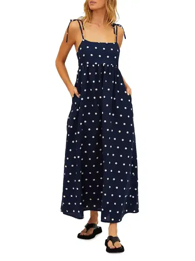 Beach Riot Women's Valory Cotton-Linen Polka Dot Maxi Dress - Navy Polka Dot | Thumbnail 2 Beach Riot Women's Valory Cotton-Linen Polka Dot Maxi Dress - Navy Polka Dot | Thumbnail 2