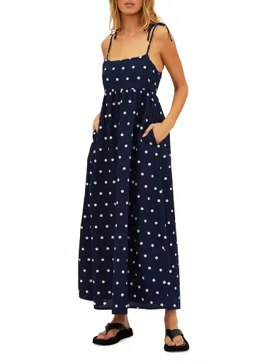 Beach Riot Women's Valory Cotton-Linen Polka Dot Maxi Dress - Navy Polka Dot | Thumbnail 3 Beach Riot Women's Valory Cotton-Linen Polka Dot Maxi Dress - Navy Polka Dot | Thumbnail 3