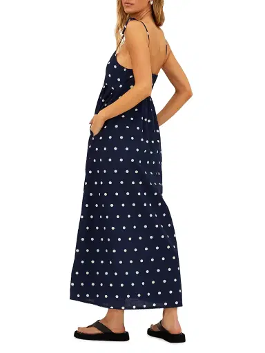 Beach Riot Women's Valory Cotton-Linen Polka Dot Maxi Dress - Navy Polka Dot | Thumbnail 4 Beach Riot Women's Valory Cotton-Linen Polka Dot Maxi Dress - Navy Polka Dot | Thumbnail 4