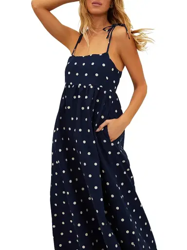 Beach Riot Women's Valory Cotton-Linen Polka Dot Maxi Dress - Navy Polka Dot | Thumbnail 6 Beach Riot Women's Valory Cotton-Linen Polka Dot Maxi Dress - Navy Polka Dot | Thumbnail 6