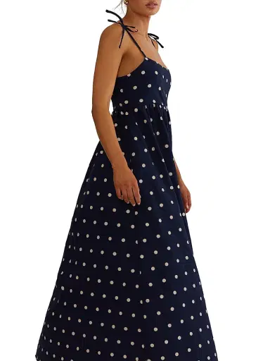 Beach Riot Women's Valory Cotton-Linen Polka Dot Maxi Dress - Navy Polka Dot | Thumbnail 1 Beach Riot Women's Valory Cotton-Linen Polka Dot Maxi Dress - Navy Polka Dot | Thumbnail 1