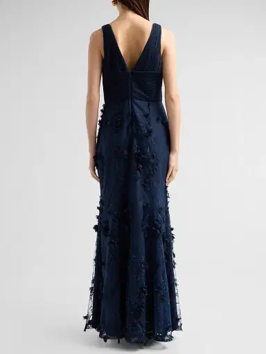 Aidan Mattox Women's Flower Appliqué Mermaid Gown - Twilight Blue | Thumbnail 3 Aidan Mattox Women's Flower Appliqué Mermaid Gown - Twilight Blue | Thumbnail 3