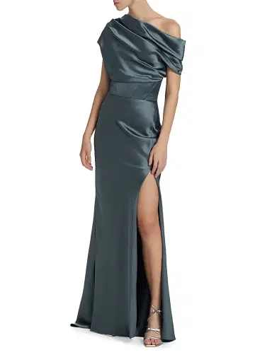 Amsale Women's Satin One-Shoulder Gown - Slate | Thumbnail 2 Amsale Women's Satin One-Shoulder Gown - Slate | Thumbnail 2