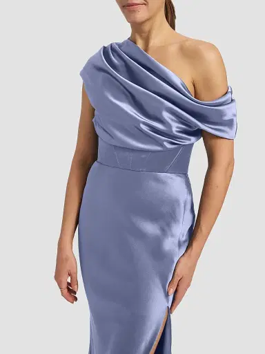 Amsale Women's Satin One-Shoulder Gown - Slate | Thumbnail 5 Amsale Women's Satin One-Shoulder Gown - Slate | Thumbnail 5