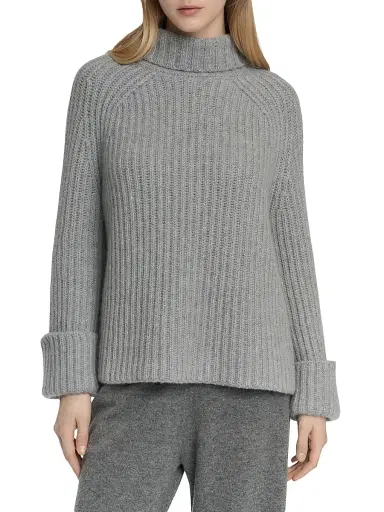 Malo Women's Rib-Knit Cashmere Raglan Turtleneck Sweater - Cemento | Thumbnail 4 Malo Women's Rib-Knit Cashmere Raglan Turtleneck Sweater - Cemento | Thumbnail 4