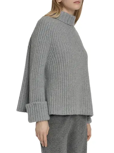 Malo Women's Rib-Knit Cashmere Raglan Turtleneck Sweater - Cemento | Thumbnail 5 Malo Women's Rib-Knit Cashmere Raglan Turtleneck Sweater - Cemento | Thumbnail 5