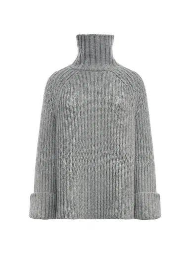 Malo Women's Rib-Knit Cashmere Raglan Turtleneck Sweater - Cemento | Thumbnail 1 Malo Women's Rib-Knit Cashmere Raglan Turtleneck Sweater - Cemento | Thumbnail 1