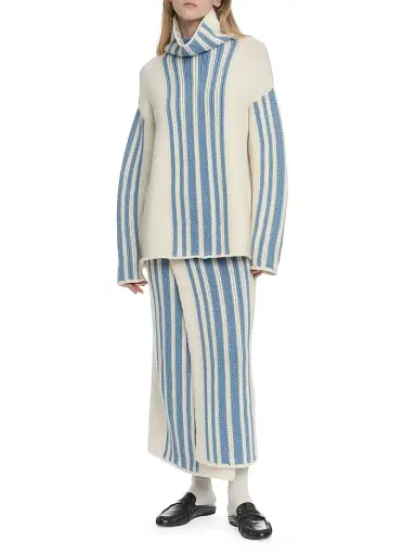 Malo Women's Striped Wool-Cashmere Oversized Turtleneck - Sale Fog Blue | Thumbnail 2 Malo Women's Striped Wool-Cashmere Oversized Turtleneck - Sale Fog Blue | Thumbnail 2