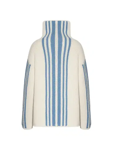 Malo Women's Striped Wool-Cashmere Oversized Turtleneck - Sale Fog Blue | Thumbnail 3 Malo Women's Striped Wool-Cashmere Oversized Turtleneck - Sale Fog Blue | Thumbnail 3