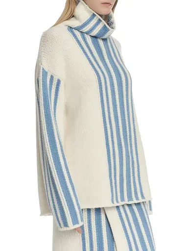 Malo Women's Striped Wool-Cashmere Oversized Turtleneck - Sale Fog Blue | Thumbnail 5 Malo Women's Striped Wool-Cashmere Oversized Turtleneck - Sale Fog Blue | Thumbnail 5