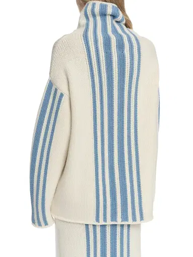 Malo Women's Striped Wool-Cashmere Oversized Turtleneck - Sale Fog Blue | Thumbnail 6 Malo Women's Striped Wool-Cashmere Oversized Turtleneck - Sale Fog Blue | Thumbnail 6
