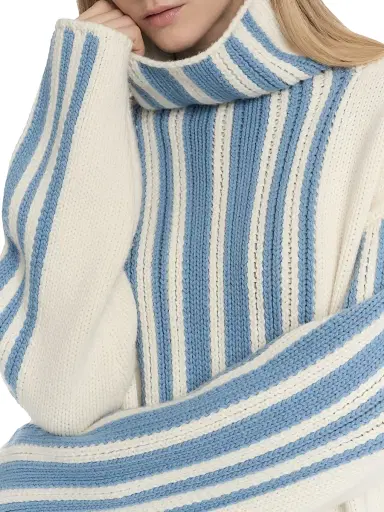 Malo Women's Striped Wool-Cashmere Oversized Turtleneck - Sale Fog Blue | Thumbnail 7 Malo Women's Striped Wool-Cashmere Oversized Turtleneck - Sale Fog Blue | Thumbnail 7