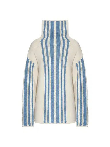 Malo Women's Striped Wool-Cashmere Oversized Turtleneck - Sale Fog Blue | Thumbnail 1 Malo Women's Striped Wool-Cashmere Oversized Turtleneck - Sale Fog Blue | Thumbnail 1