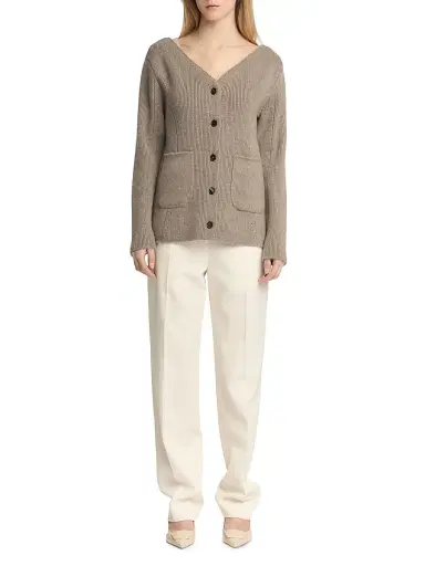 Malo Women's Rib-Knit Cashmere Pocket Cardigan - Stone Beige | Thumbnail 2 Malo Women's Rib-Knit Cashmere Pocket Cardigan - Stone Beige | Thumbnail 2