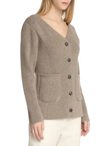 Malo Women's Rib-Knit Cashmere Pocket Cardigan - Stone Beige | Thumbnail 5 Malo Women's Rib-Knit Cashmere Pocket Cardigan - Stone Beige | Thumbnail 5