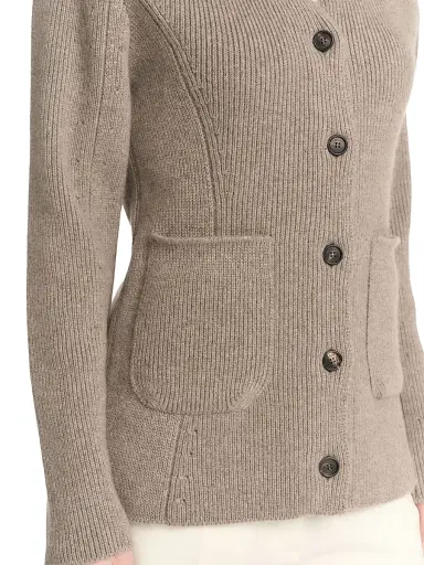 Malo Women's Rib-Knit Cashmere Pocket Cardigan - Stone Beige | Thumbnail 7 Malo Women's Rib-Knit Cashmere Pocket Cardigan - Stone Beige | Thumbnail 7