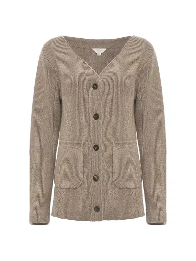 Malo Women's Rib-Knit Cashmere Pocket Cardigan - Stone Beige | Thumbnail 1 Malo Women's Rib-Knit Cashmere Pocket Cardigan - Stone Beige | Thumbnail 1