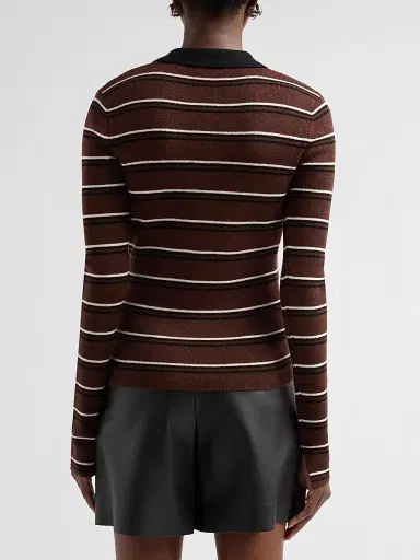Ganni Women's Stripe Merino Wool Rib Polo Top - Size Large | Thumbnail 3 Ganni Women's Stripe Merino Wool Rib Polo Top - Size Large | Thumbnail 3