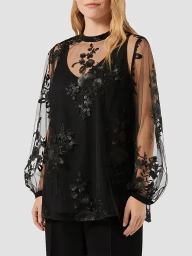 Marina Rinaldi Women's Embroidered Tulle Blouse - Black - Size 22 | Thumbnail 3 Marina Rinaldi Women's Embroidered Tulle Blouse - Black - Size 22 | Thumbnail 3