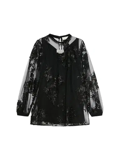 Marina Rinaldi Women's Embroidered Tulle Blouse - Black - Size 22 | Thumbnail 1 Marina Rinaldi Women's Embroidered Tulle Blouse - Black - Size 22 | Thumbnail 1