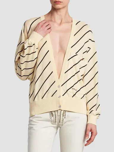 Versace Women's La Vacanza Bias Striped Wool Oversized Cardigan - Cream - Size 10 | Thumbnail 3 Versace Women's La Vacanza Bias Striped Wool Oversized Cardigan - Cream - Size 10 | Thumbnail 3