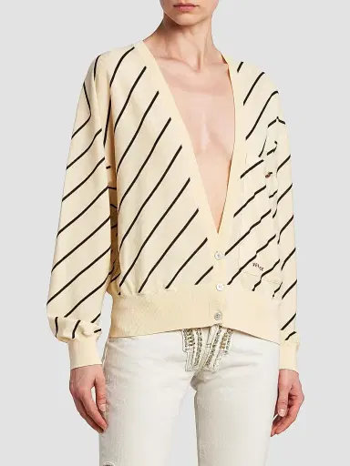 Versace Women's La Vacanza Bias Striped Wool Oversized Cardigan - Cream - Size 10 | Thumbnail 4 Versace Women's La Vacanza Bias Striped Wool Oversized Cardigan - Cream - Size 10 | Thumbnail 4