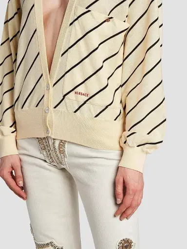 Versace Women's La Vacanza Bias Striped Wool Oversized Cardigan - Cream - Size 10 | Thumbnail 6 Versace Women's La Vacanza Bias Striped Wool Oversized Cardigan - Cream - Size 10 | Thumbnail 6