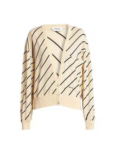 Versace Women's La Vacanza Bias Striped Wool Oversized Cardigan - Cream - Size 10 | Thumbnail 1 Versace Women's La Vacanza Bias Striped Wool Oversized Cardigan - Cream - Size 10 | Thumbnail 1
