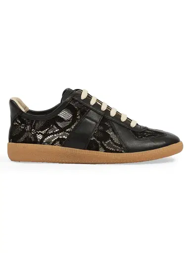 Maison Margiela Women's Replica Lace-Trim Leather Sneakers - Black | Thumbnail 1 Maison Margiela Women's Replica Lace-Trim Leather Sneakers - Black | Thumbnail 1