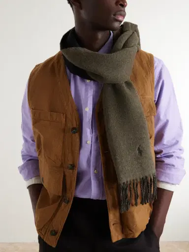 Polo Ralph Lauren Logo-Embroidered Reversible Fringed Recycled Wool and Nylon-Blend Scarf - Men | Thumbnail 3 Polo Ralph Lauren Logo-Embroidered Reversible Fringed Recycled Wool and Nylon-Blend Scarf - Men | Thumbnail 3