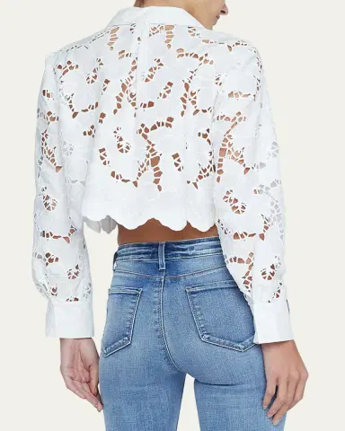 L'Agence Seychelle Floral Eyelet-Embroidered Cropped Shirt | Thumbnail 3 L'Agence Seychelle Floral Eyelet-Embroidered Cropped Shirt | Thumbnail 3