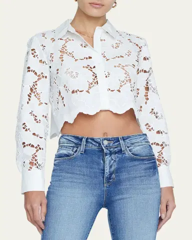 L'Agence Seychelle Floral Eyelet-Embroidered Cropped Shirt | Thumbnail 4 L'Agence Seychelle Floral Eyelet-Embroidered Cropped Shirt | Thumbnail 4