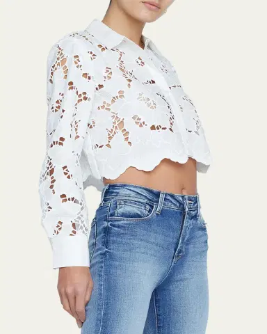 L'Agence Seychelle Floral Eyelet-Embroidered Cropped Shirt | Thumbnail 5 L'Agence Seychelle Floral Eyelet-Embroidered Cropped Shirt | Thumbnail 5