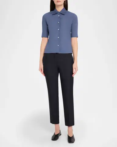 Jil Sander Layered Collar Short-Sleeve Cotton Button-Down Shirt | Thumbnail 2 Jil Sander Layered Collar Short-Sleeve Cotton Button-Down Shirt | Thumbnail 2