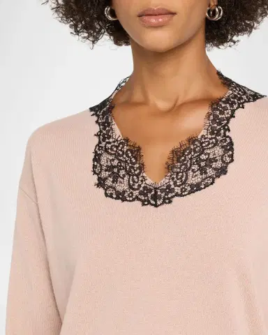 Valentino Garavani Lace-Trim V-Neck Cashmere Sweater | Thumbnail 5 Valentino Garavani Lace-Trim V-Neck Cashmere Sweater | Thumbnail 5