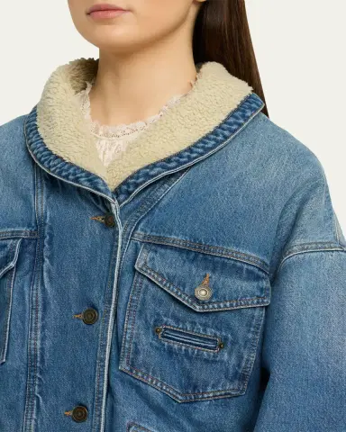Isabel Marant Pimia Faux-Fur Lined Denim Jacket | Thumbnail 5 Isabel Marant Pimia Faux-Fur Lined Denim Jacket | Thumbnail 5