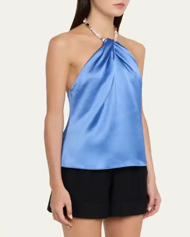 Retrofête Milani Beaded Satin Halter Top | Thumbnail 4 Retrofête Milani Beaded Satin Halter Top | Thumbnail 4