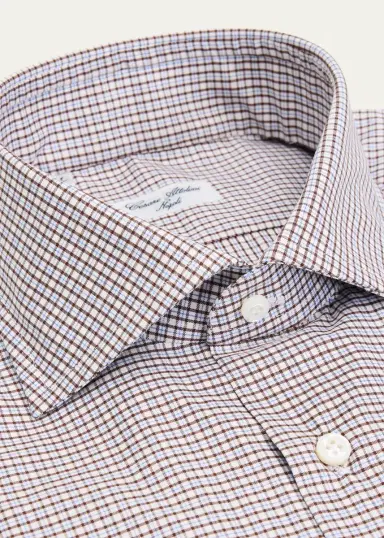 Cesare Attolini Men's Cotton and Cashmere Micro-Plaid Button-Down Shirt | Thumbnail 2 Cesare Attolini Men's Cotton and Cashmere Micro-Plaid Button-Down Shirt | Thumbnail 2