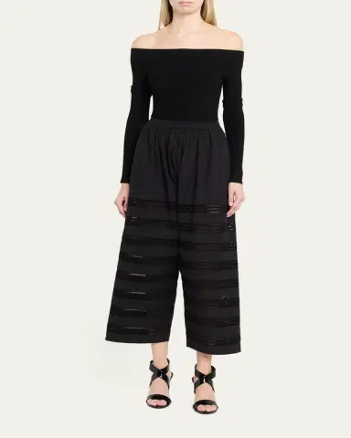 Alaïa Embroidered Cotton Wide-Leg Crop Culotte Pants | Thumbnail 2 Alaïa Embroidered Cotton Wide-Leg Crop Culotte Pants | Thumbnail 2