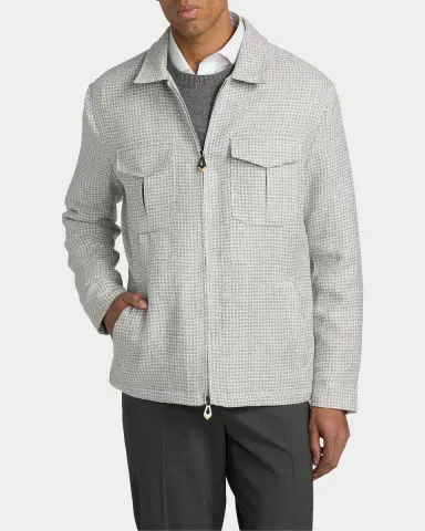 Sartorio Men's Joly Houndstooth Linen-Blend Zip-Front Jacket | Thumbnail 4 Sartorio Men's Joly Houndstooth Linen-Blend Zip-Front Jacket | Thumbnail 4