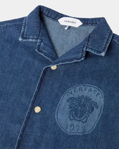 Versace Boy 's Lasered Denim Shirt, Size 4-14 | Thumbnail 3 Versace Boy 's Lasered Denim Shirt, Size 4-14 | Thumbnail 3